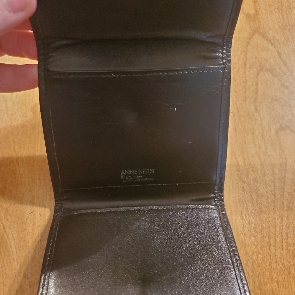 Vintage Anne Klein By St Thomas Calf Leather Black Green Wallet Card Case - Picture 5 of 8